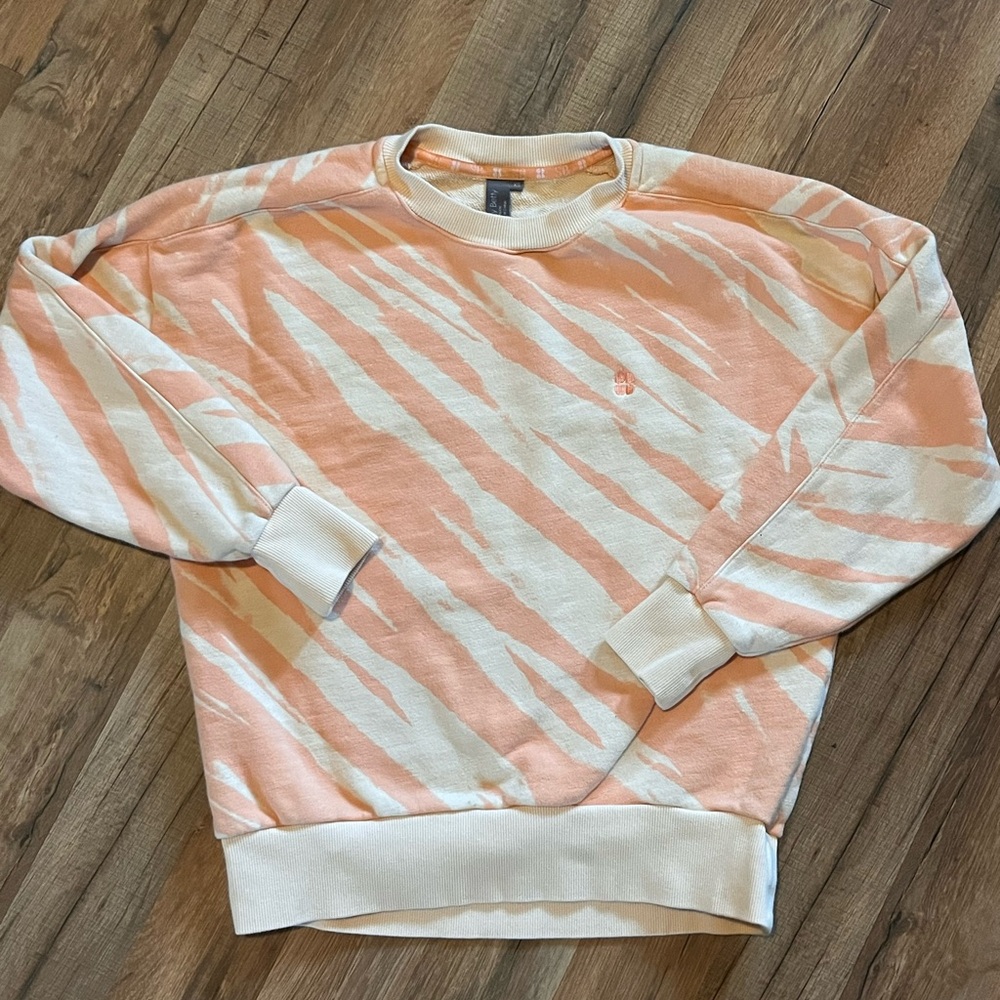 Sweaty Betty Peach & Cream Zebra-Stripe Crewneck Sweater